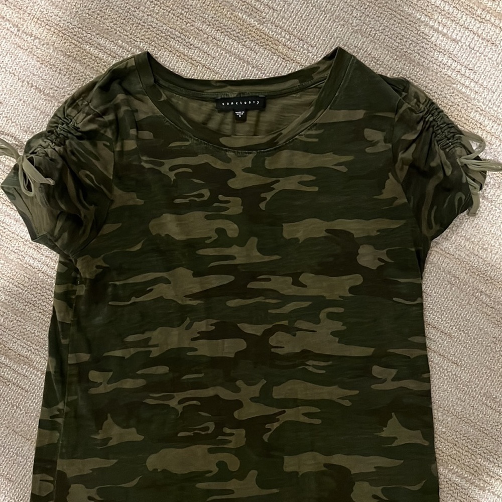 Sanctuary Green Camo Ruched Sleeve T-Shirt Dress - Picture 4 of 7